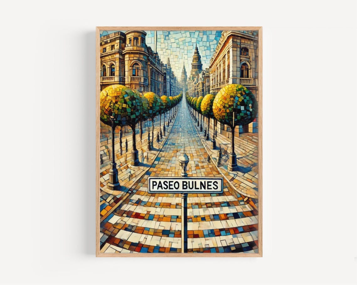 Paseo Bulnes Santiago Tree Lined Boulevard Mosaic Travel Art Poster