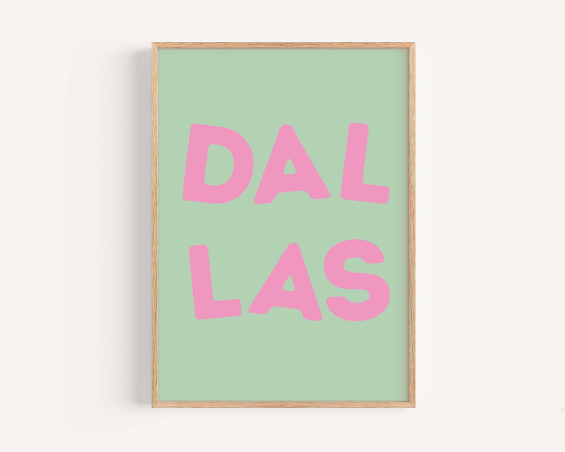 Dallas Pink Bubble Letter Retro Typography Mint Green City Poster