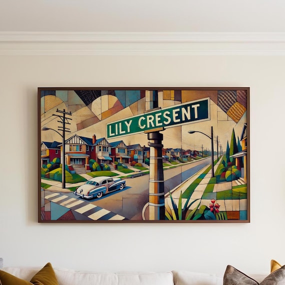 Lily Cresent Street Sign Suburban Mosaic Cityscape Decor Poster