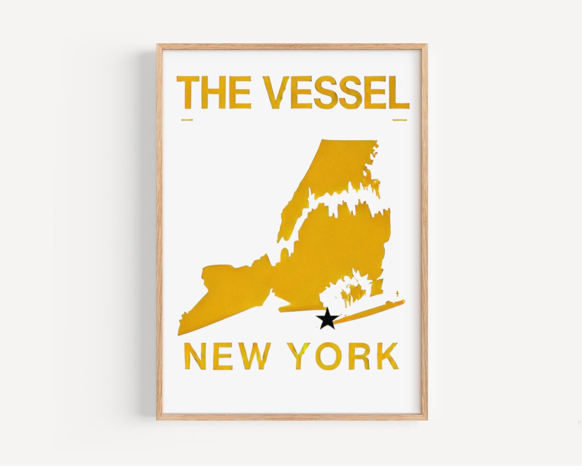 The Vessel New York Yellow State Map Silhouette Travel Poster