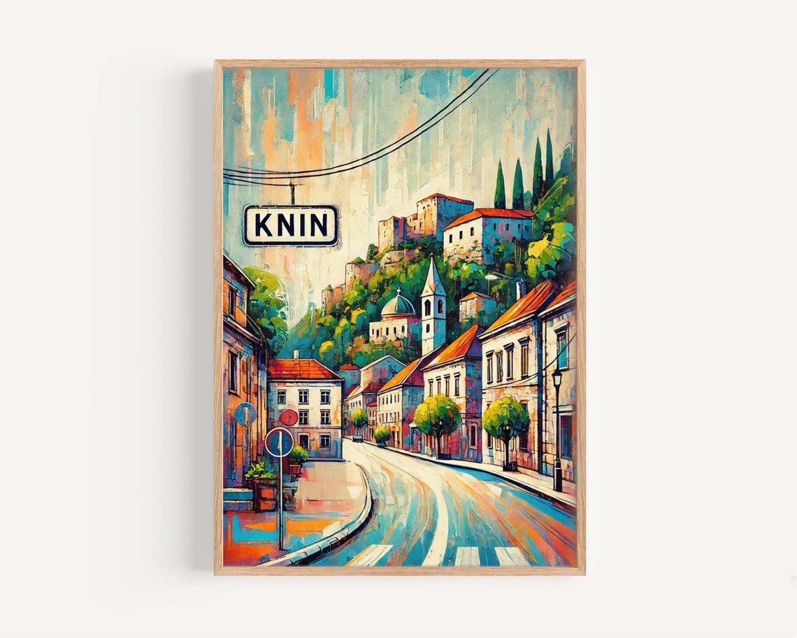 Knin Croatia Painterly Old Town Street Church Hill Art Poster