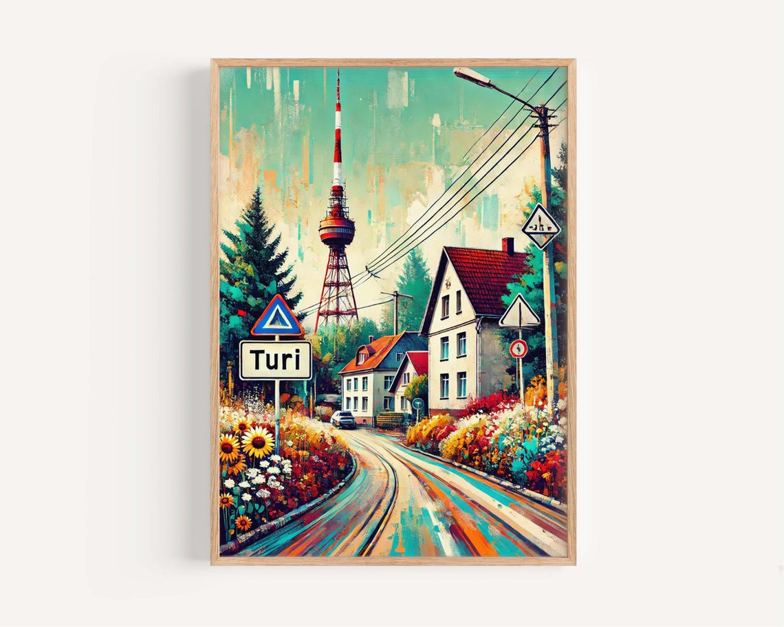 Turi Estonia Broadcast Tower Retro Travel Illustration Poster