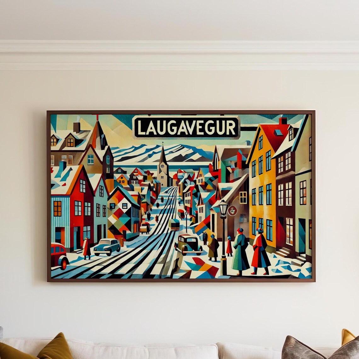 Laugavegur Reykjavik Iceland Winter Art Deco Street Travel Poster