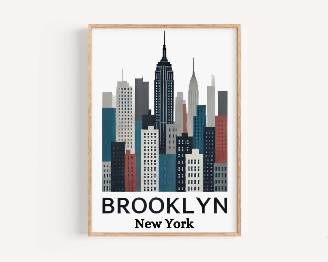 Brooklyn New York Mid Century Skyline Cityscape Illustration Poster