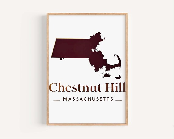 Chestnut Hill Massachusetts Maroon State Map College Town Poster