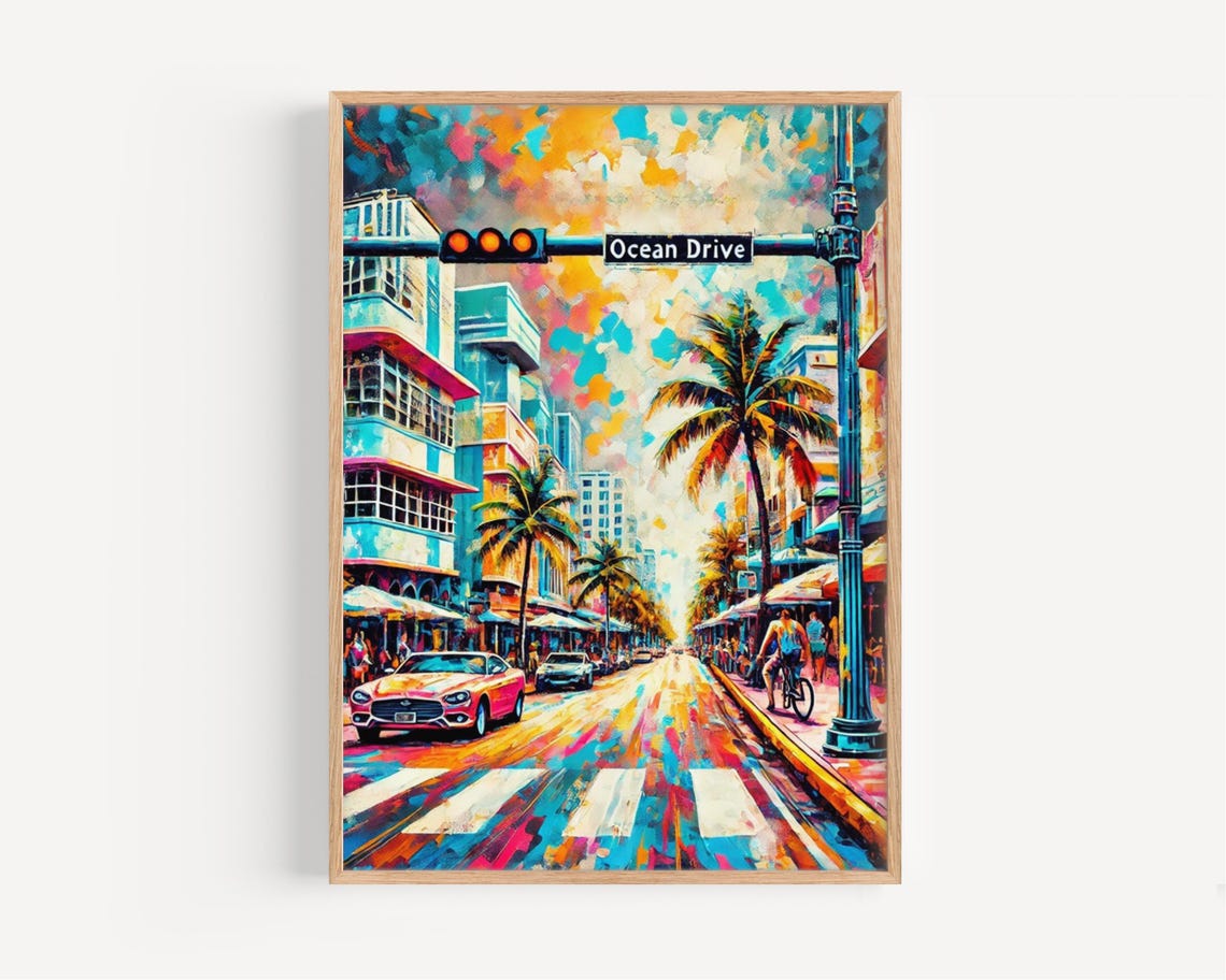 Ocean Drive Miami Art Print Colorful Travel Poster