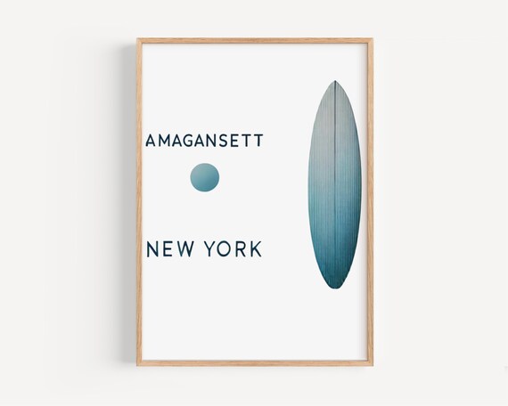 Amagansett New York Surfboard Poster Minimalist Coastal Beach Decor
