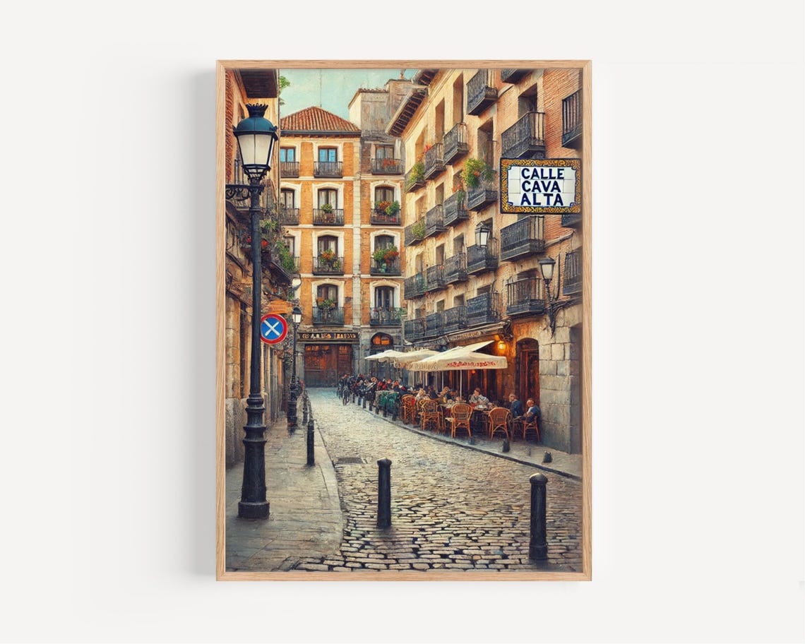 Calle Cava Alta Madrid Spain Cobblestone Cafe Street Wall Art