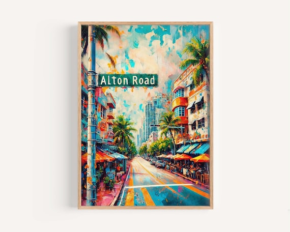 Alton Road Miami Beach Cafes Art Deco Colorful Street Art Print