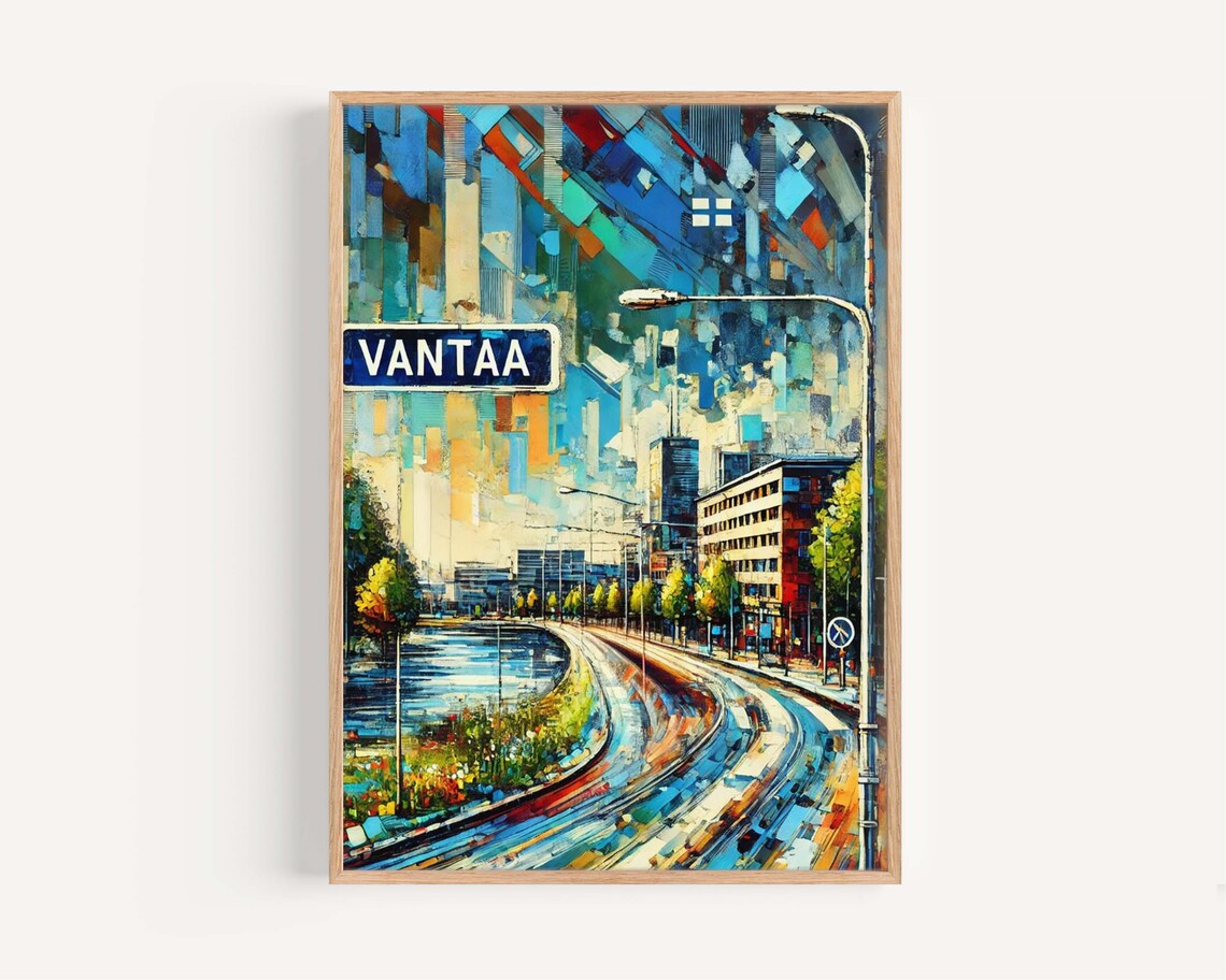 Vantaa Finland Colorful City Street Painting Travel Art Poster