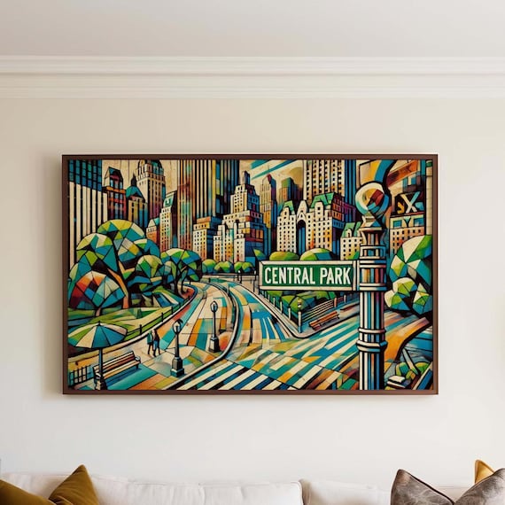 Central Park Manhattan Mosaic City Skyline Artwork Colorful Poster