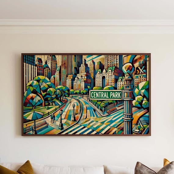 Central Park Print Manhattan Wall Art New York City Travel Poster Nyc Gift Housewarming Decor Urban Landscape Illustration