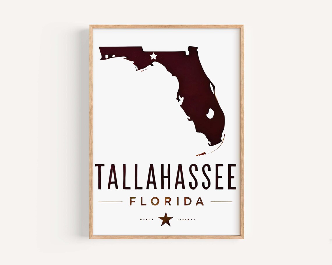 Tallahassee Florida Burgundy State Silhouette Modern Travel Poster