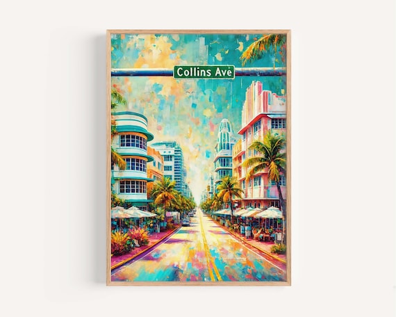 Collins Avenue Miami Beach Art Deco Street Scene Travel Poster