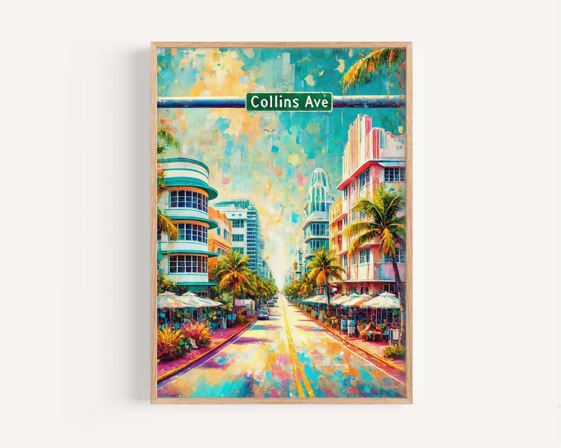 Collins Avenue Miami Beach Art Deco Street Scene Travel Poster
