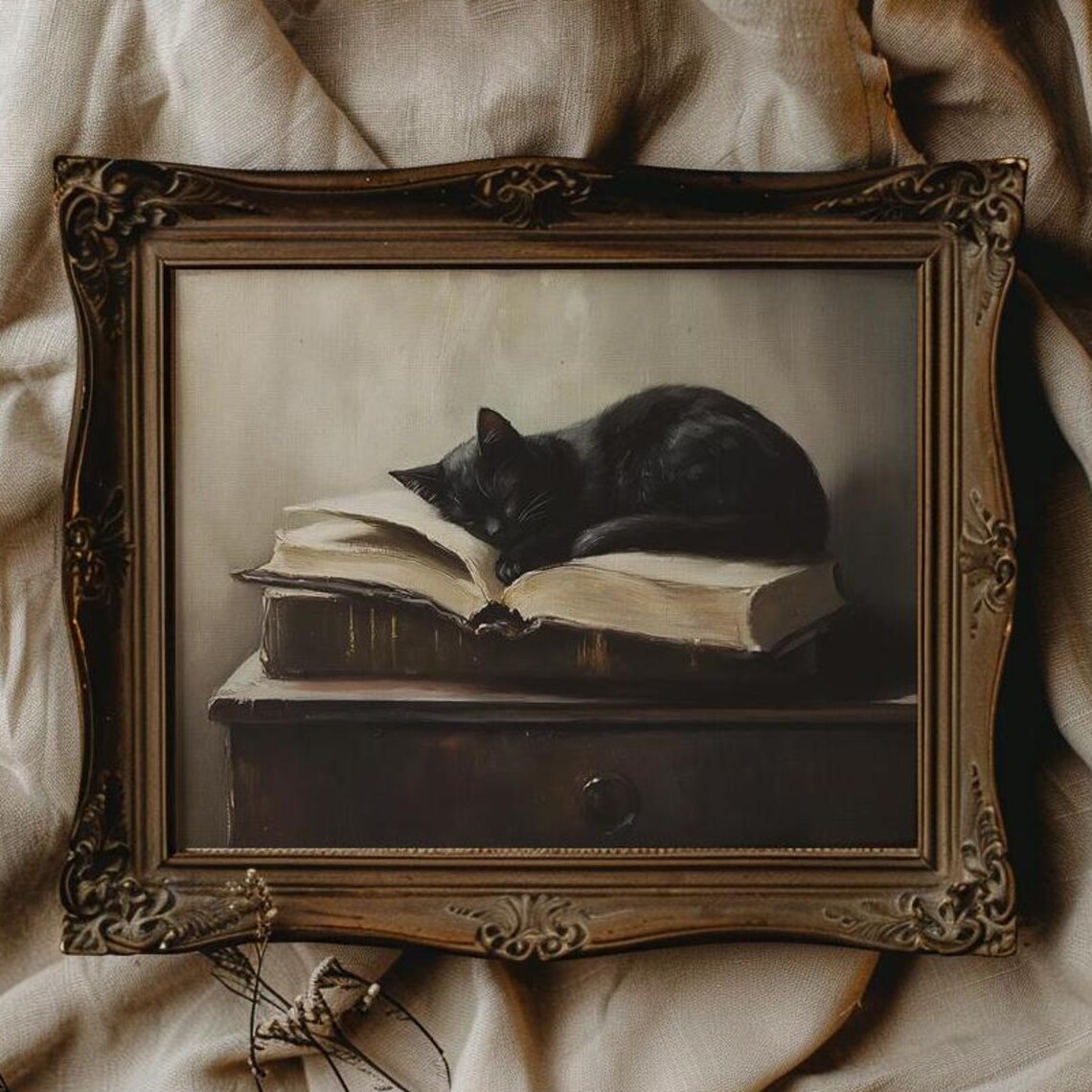 Black Cat Dark Academia, Vintage Book Art Print