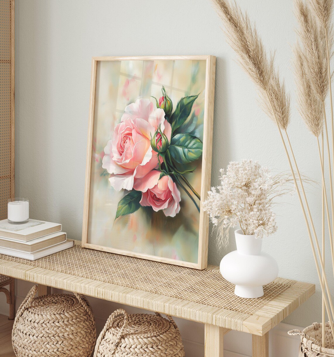 Spring Rose Flower Painting, Muted Vintage Botanical Art - Image 2