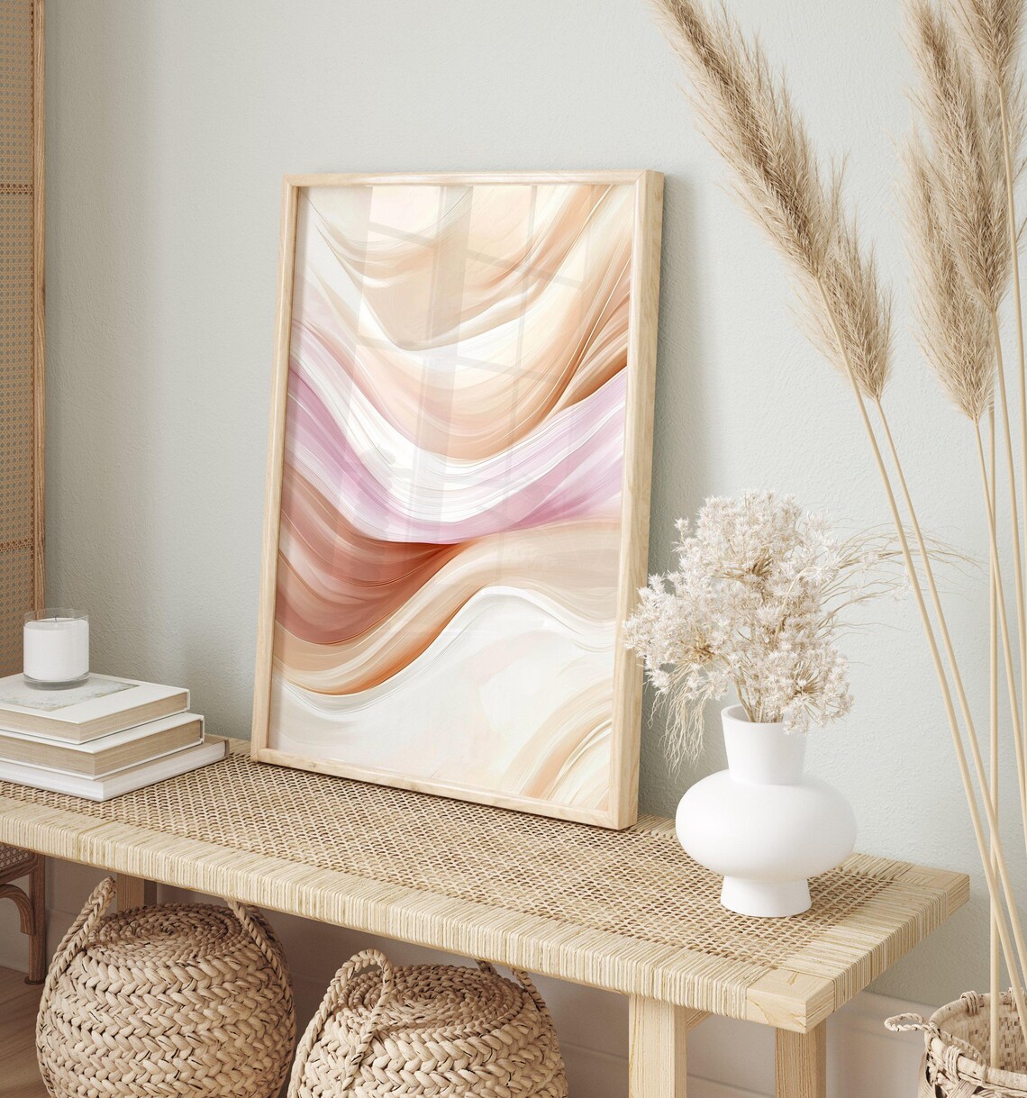 Neutral Muted Vintage Living Room Art Print - Image 2