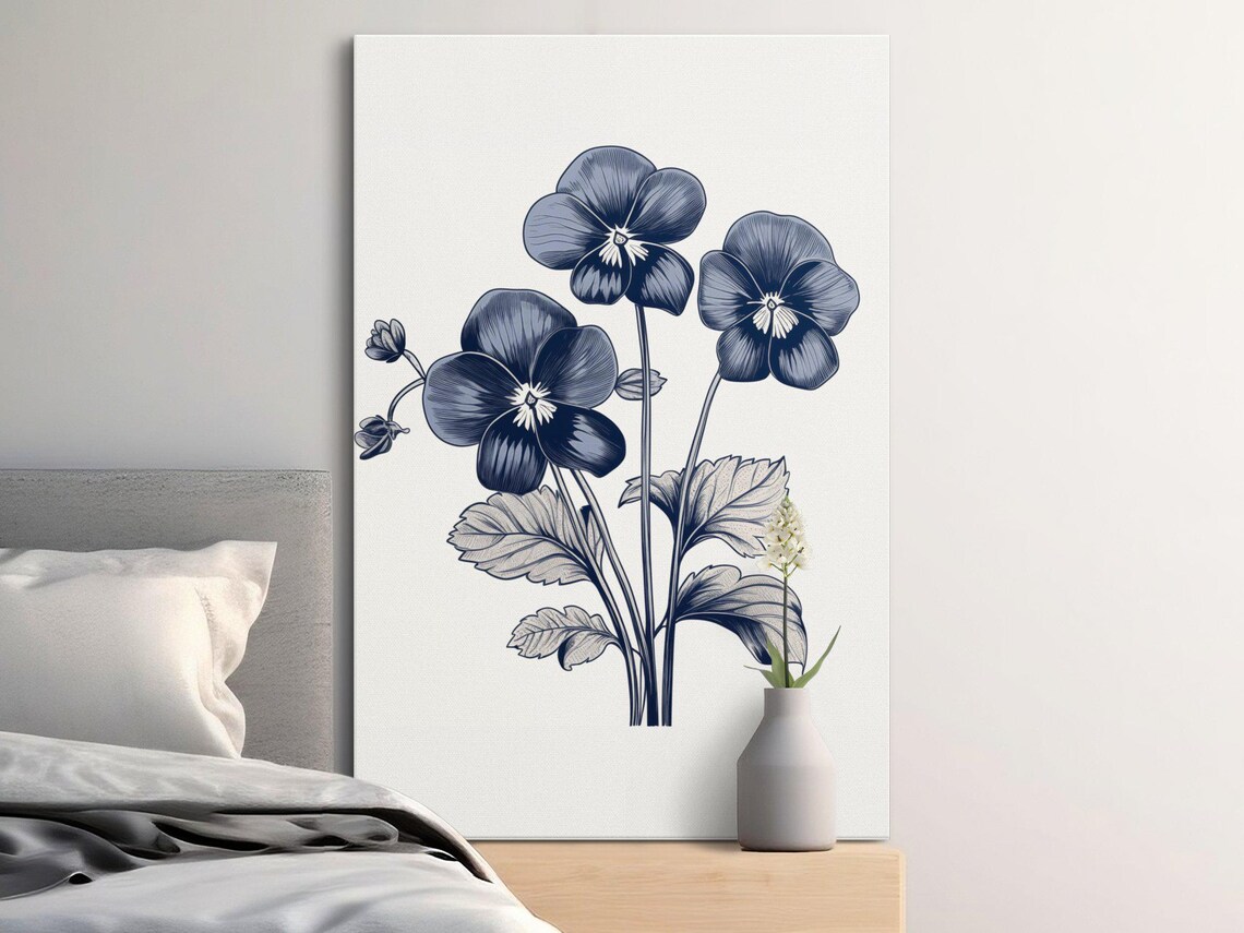 Vintage Flower Wall Art, Blue Floral Art Print - Image 2