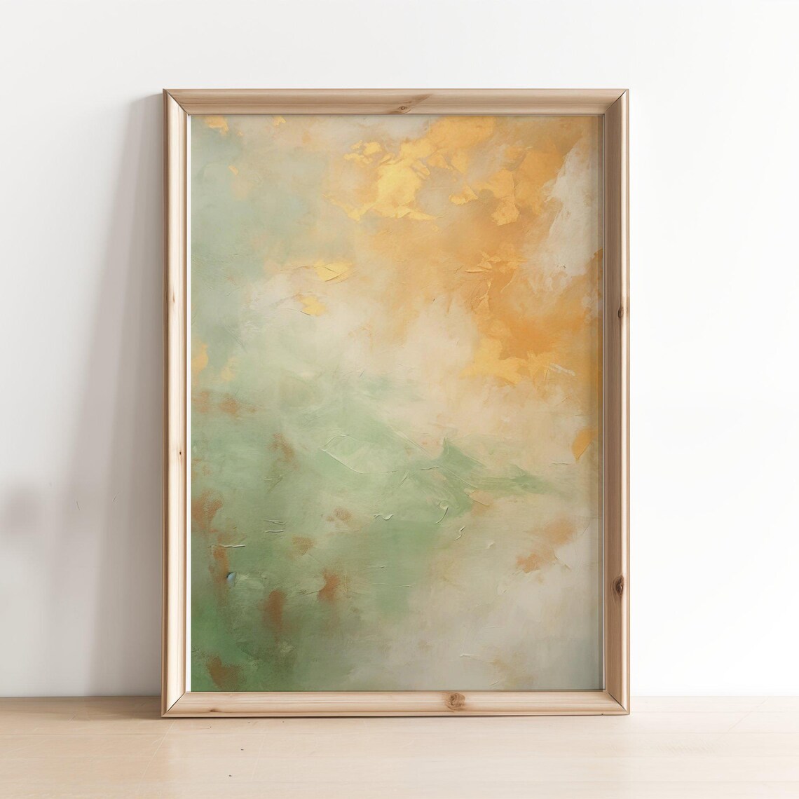 Spring Sage Green Abstract Oil Painting, Cottagecore
