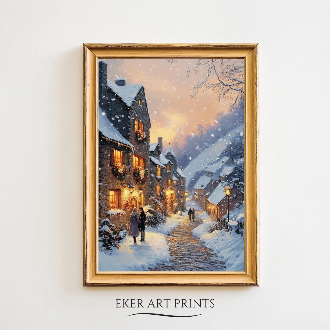 Vintage Christmas Wall Art Moody Winter Oil Painting Seasonal Christmas Decor Christmas Farmhouse Wall Art