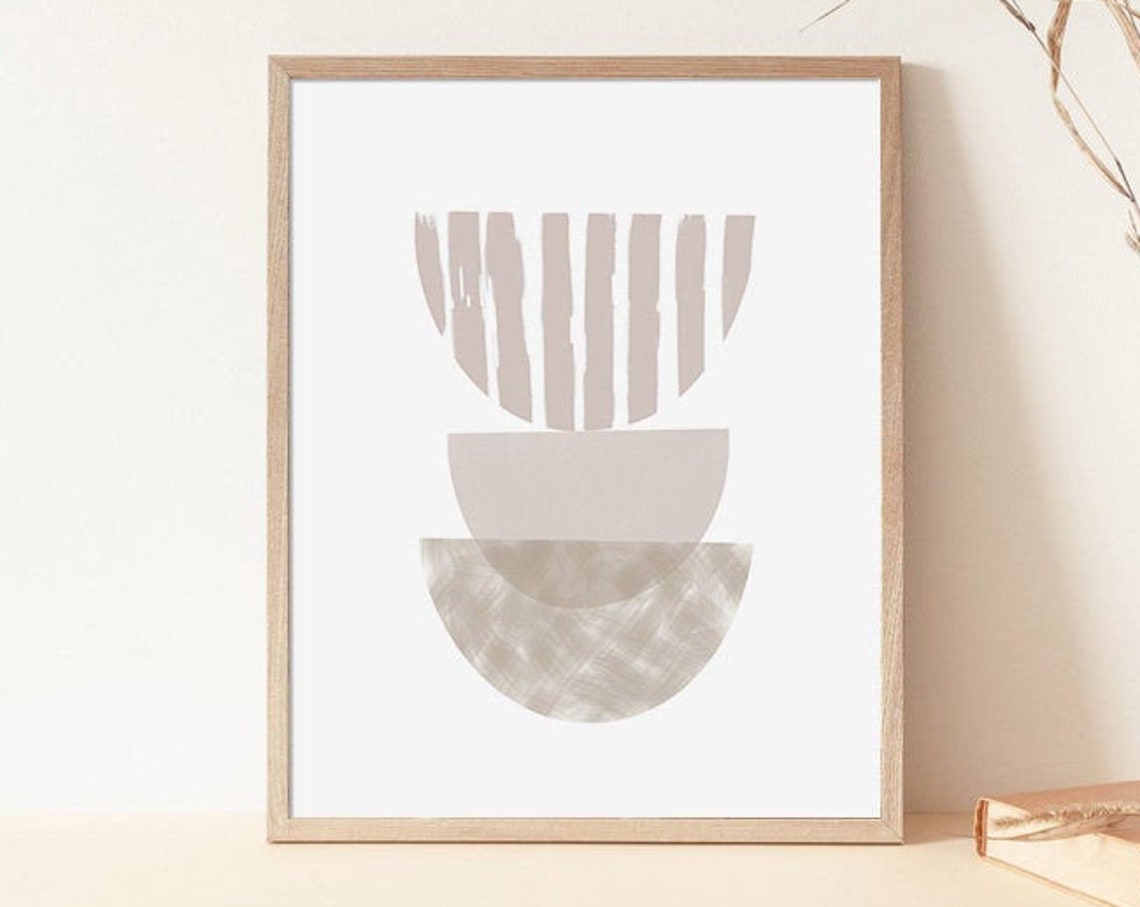 Greige Stacked Half Circle Totem Striped Geometric Minimal Art Poster