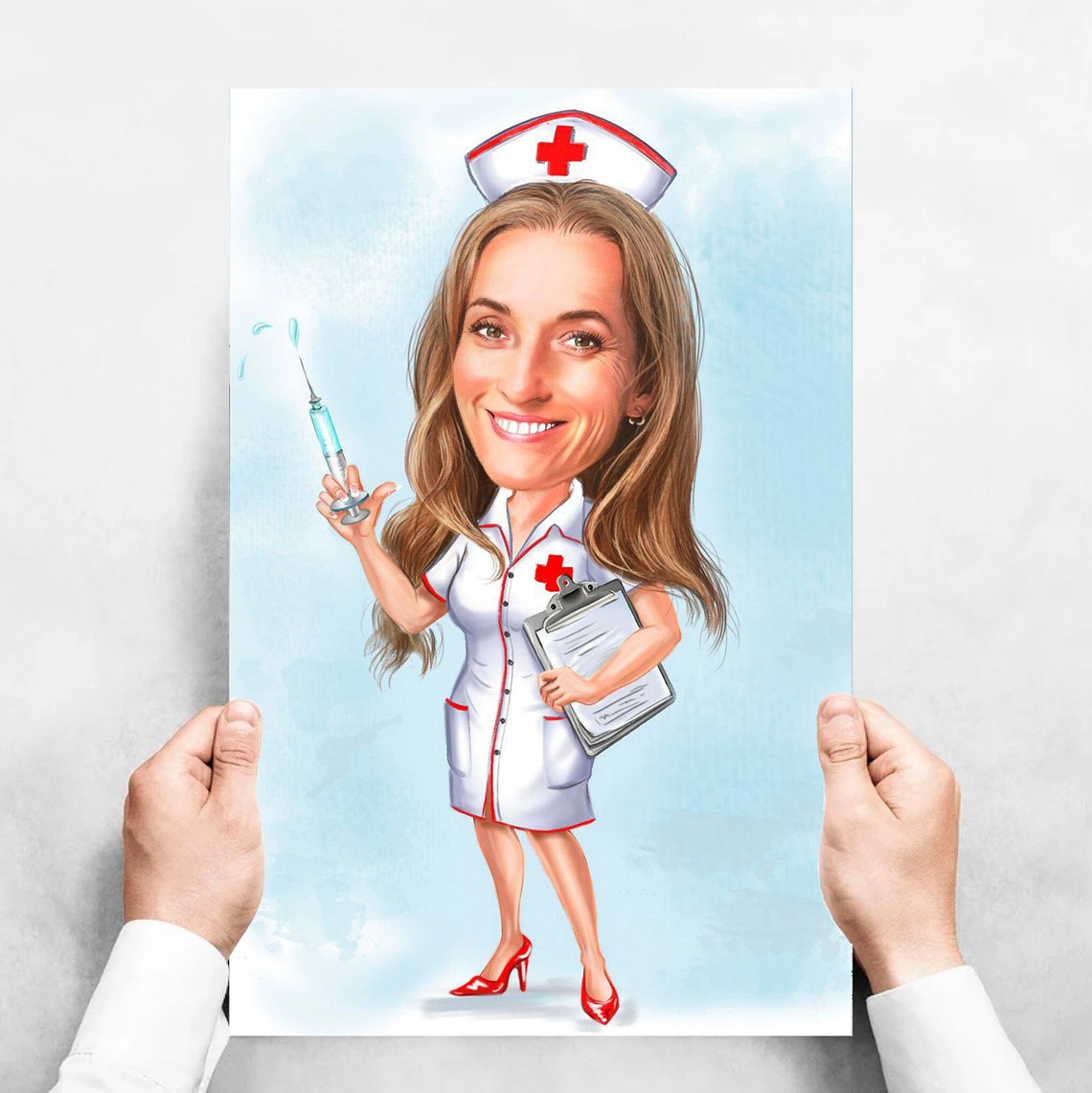 Custom Nurse Caricature Portrait From Photo Vintage Uniform Poster