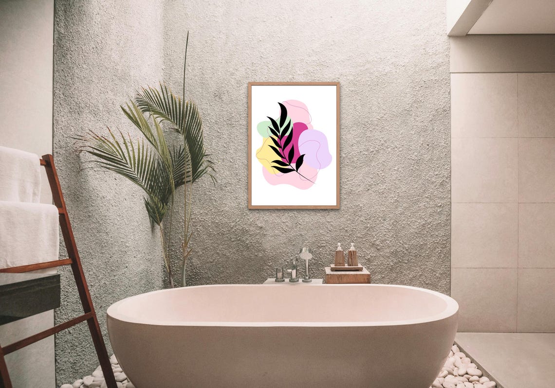 Colorful Abstract Botanical Leaf Pink Yellow Green Modern Poster - Image 2