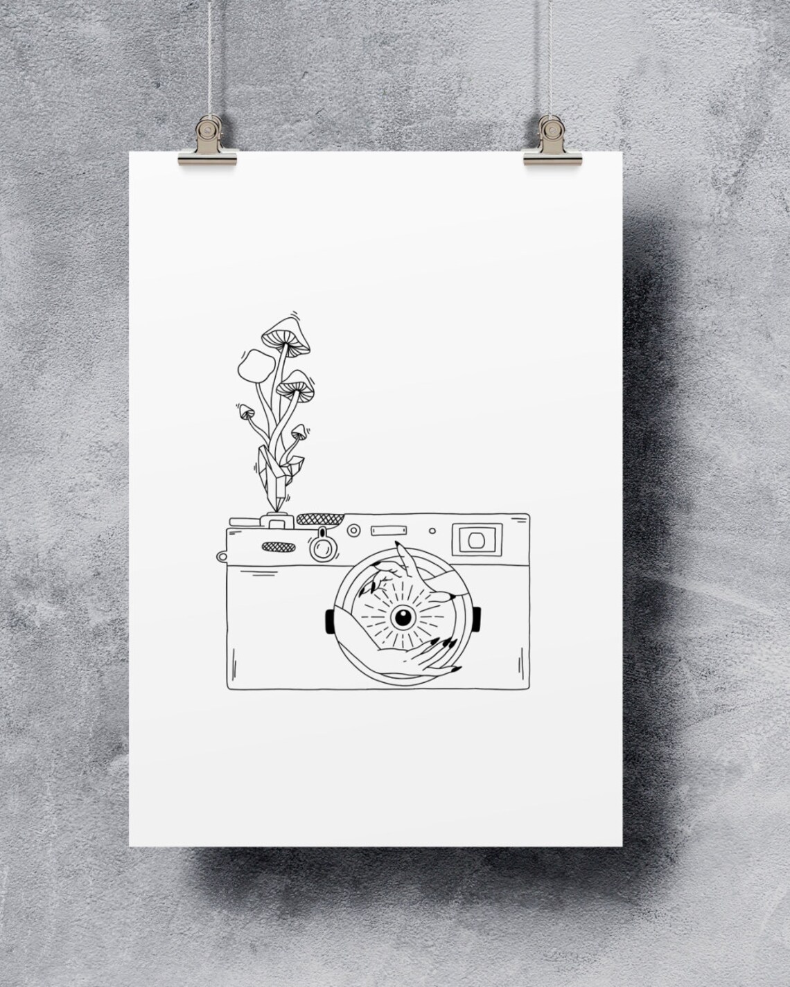 Photo Love Vintage Camera Claw Hand Mushroom Surreal Art Poster - Image 2