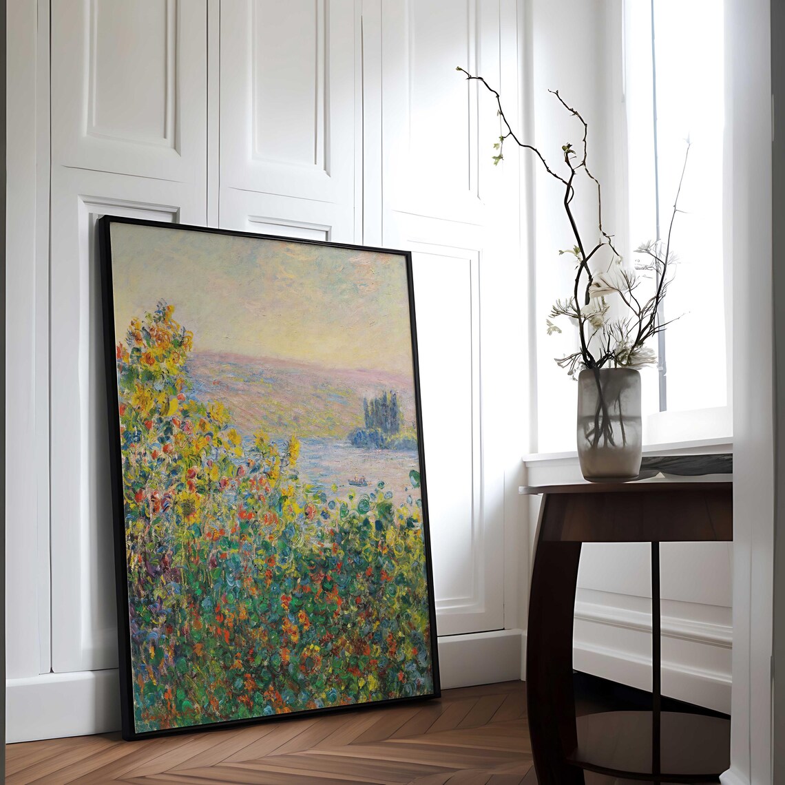 Monet Flower Beds at Vetheuil 1881 Vibrant Hillside Garden Artwork Poster - Image 3