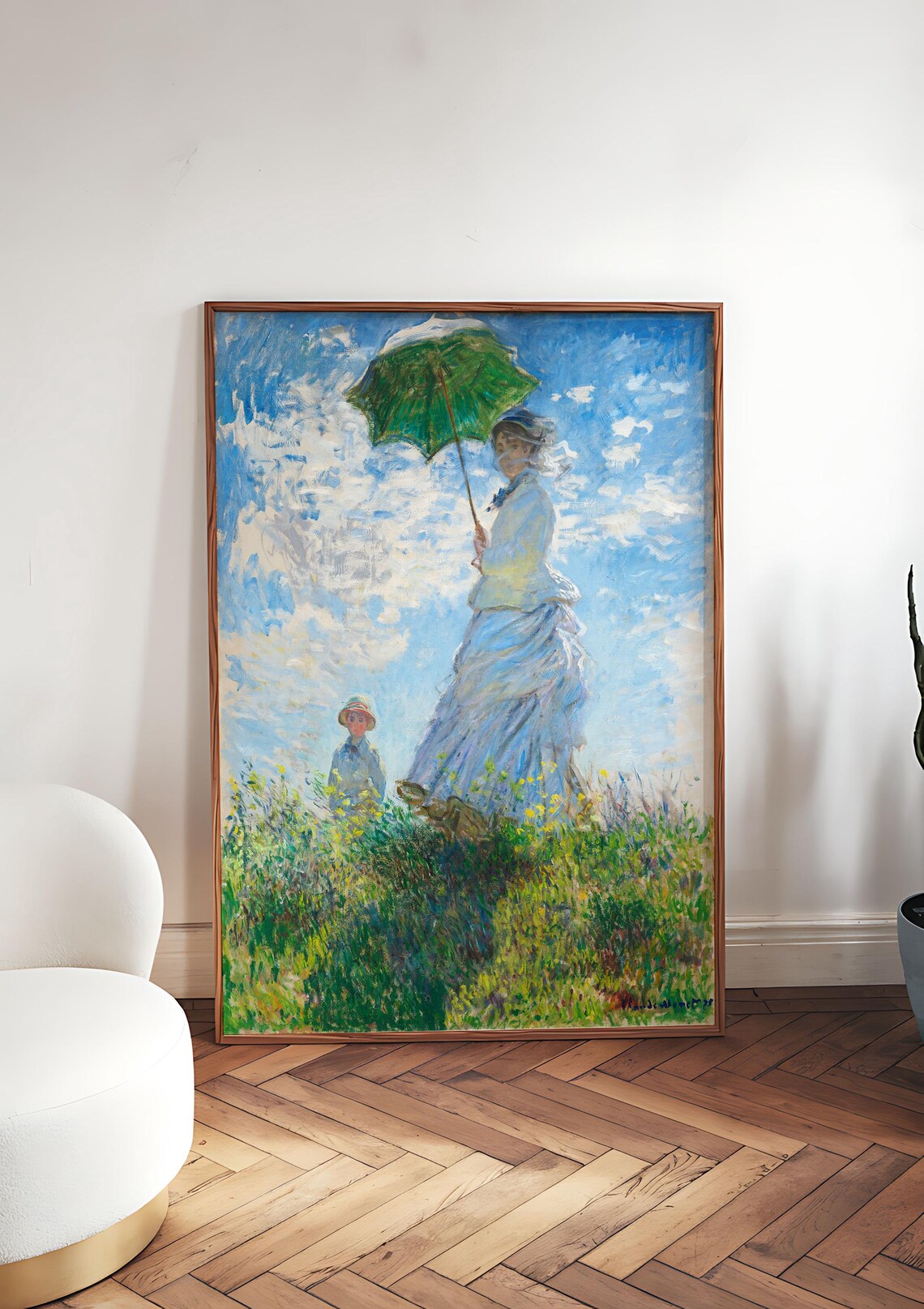 Monet Woman with a Parasol 1886 Flowing Dress Windy Meadow Artwork Poster - Image 4