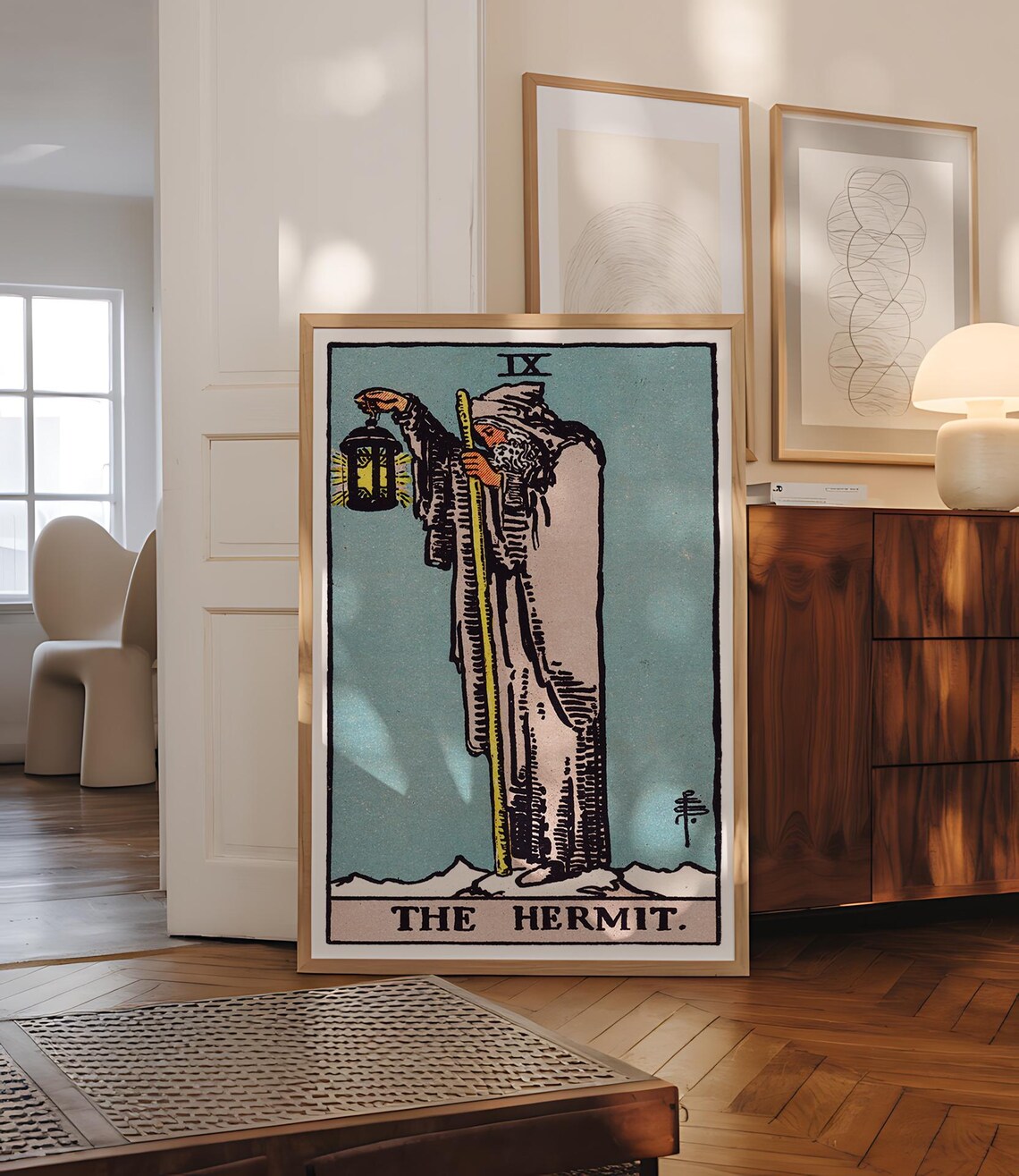 The Hermit Rider Waite Tarot Card Lantern Mystical Occult Vintage Art Poster - Image 2