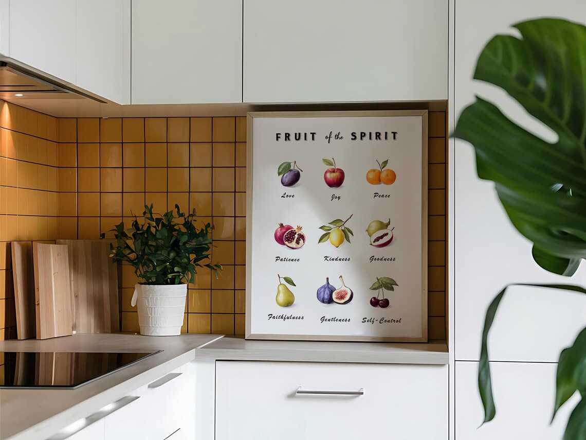 Fruit of the Spirit Nine Illustrated Fruits Virtue Chart Vintage Poster - Image 3