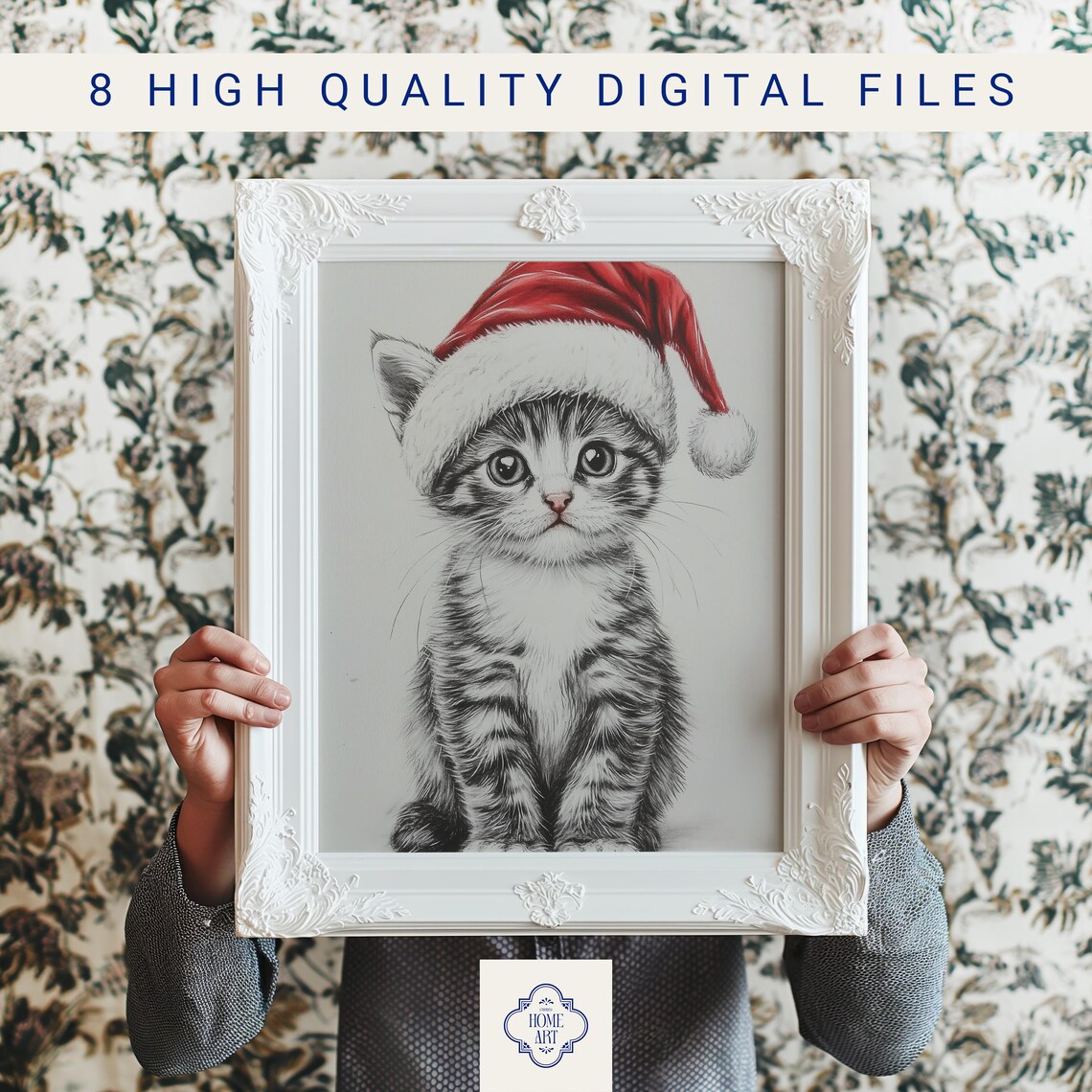 Cute Tabby Kitten Wearing Red Santa Hat Holiday Christmas Poster - Image 3