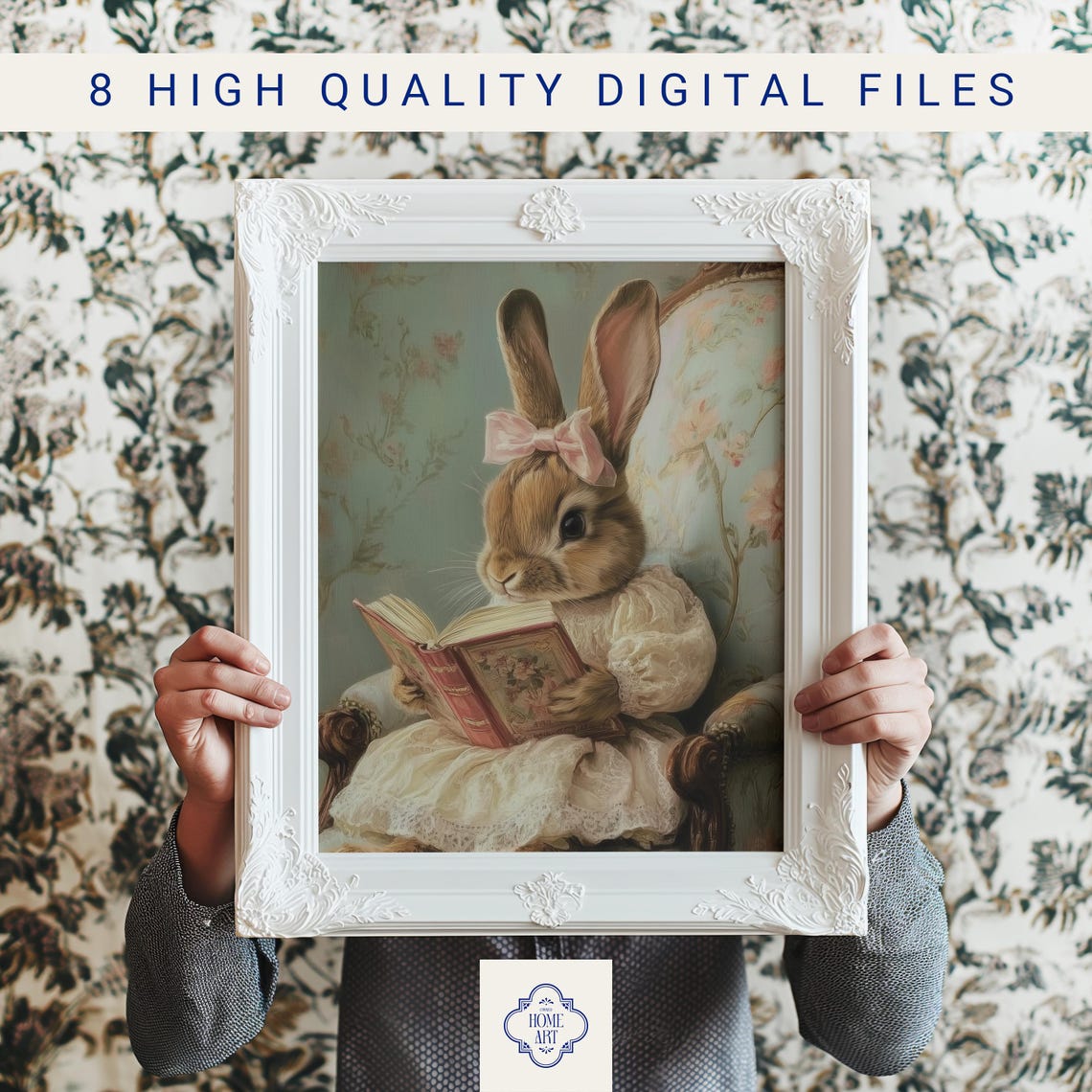 Easter Bunny Reading Print Vintage Spring Rabbit Wall Art Nursery Kids Room Decor Cute Antique Bunny Painting - Image 3