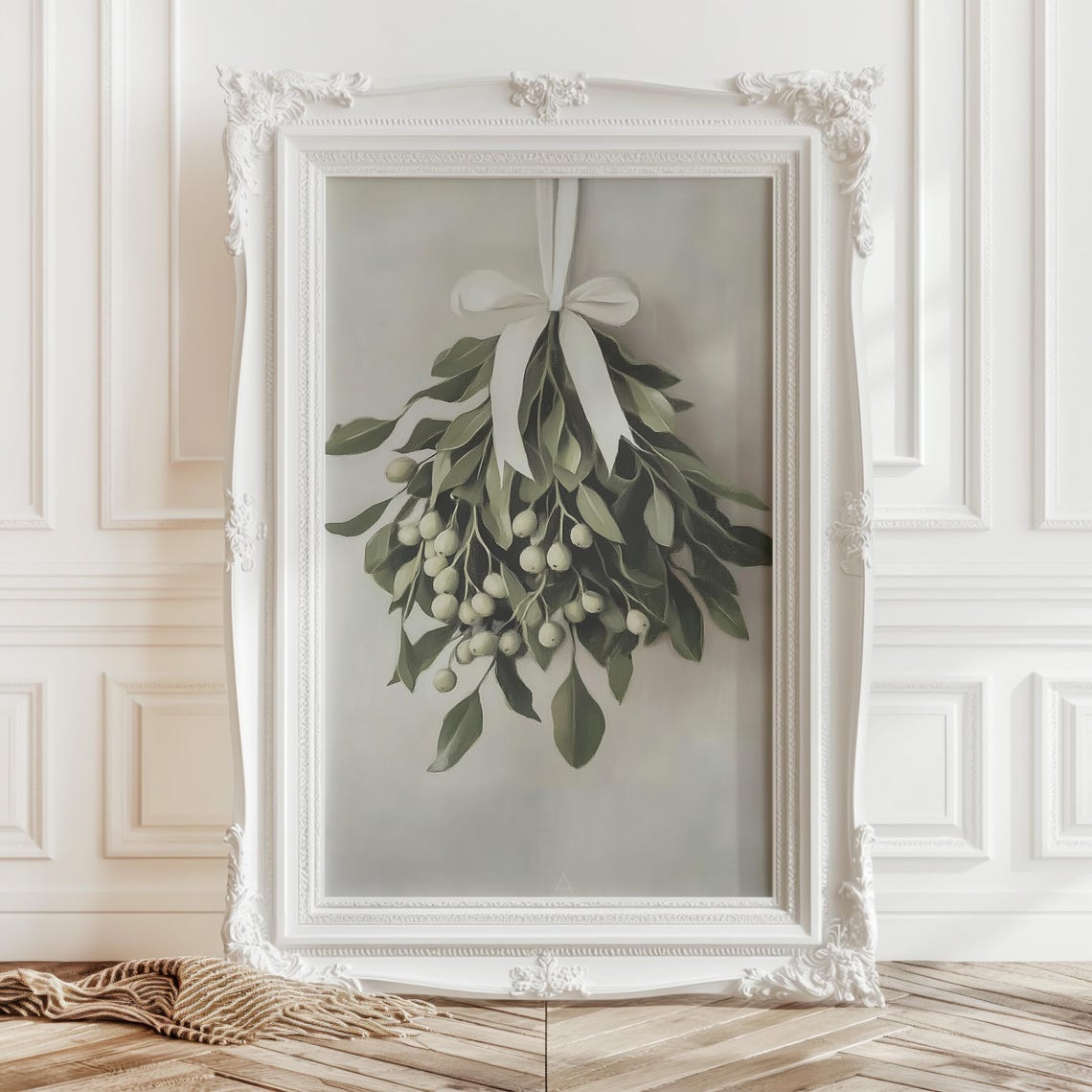 Mistletoe Sprig With White Ribbon Christmas Botanical Art Poster
