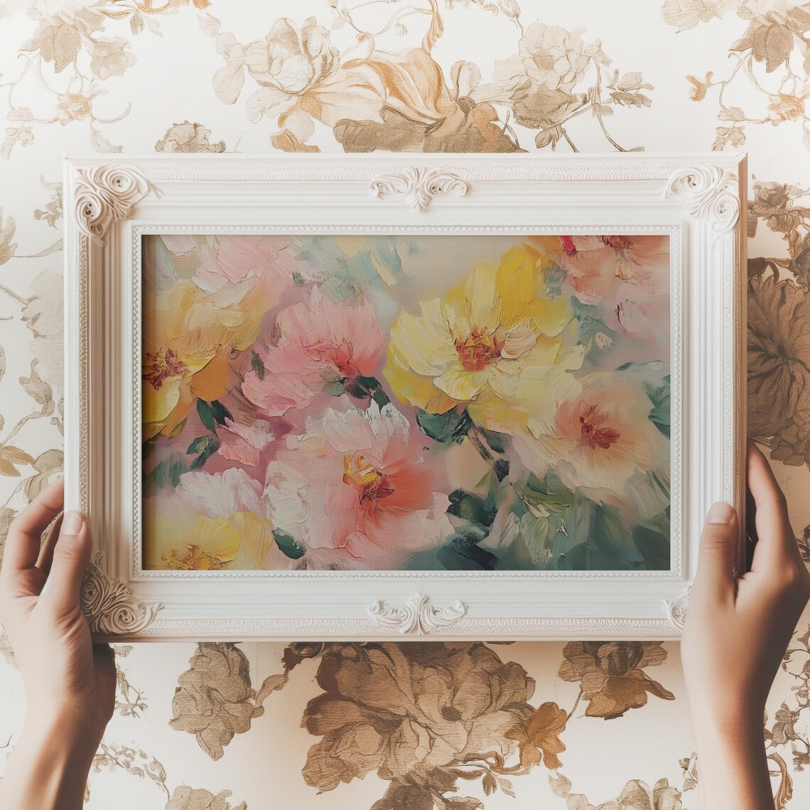 Colorful Peonies Impressionist Pink Yellow Floral Art Poster
