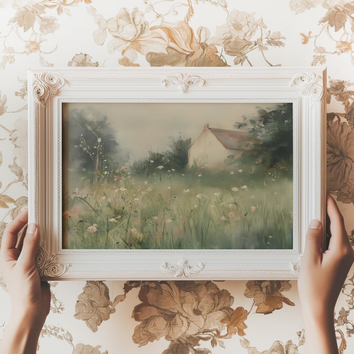 Cottage Flower Garden Meadow Painting Spring Countryside Farmhouse Poster