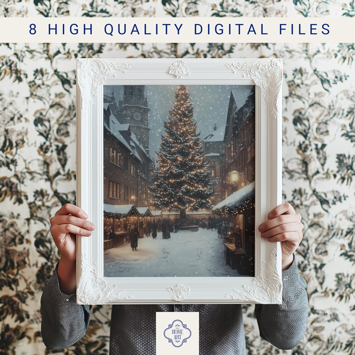 Snowy Old Town Christmas Market With Lit Tree At Dusk Poster - Image 3