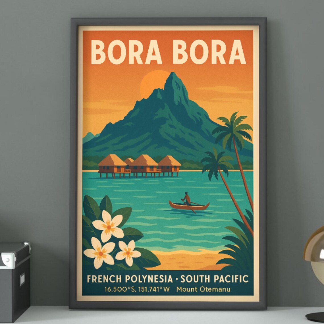Bora Bora Mount Otemanu French Polynesia Vintage Travel Poster