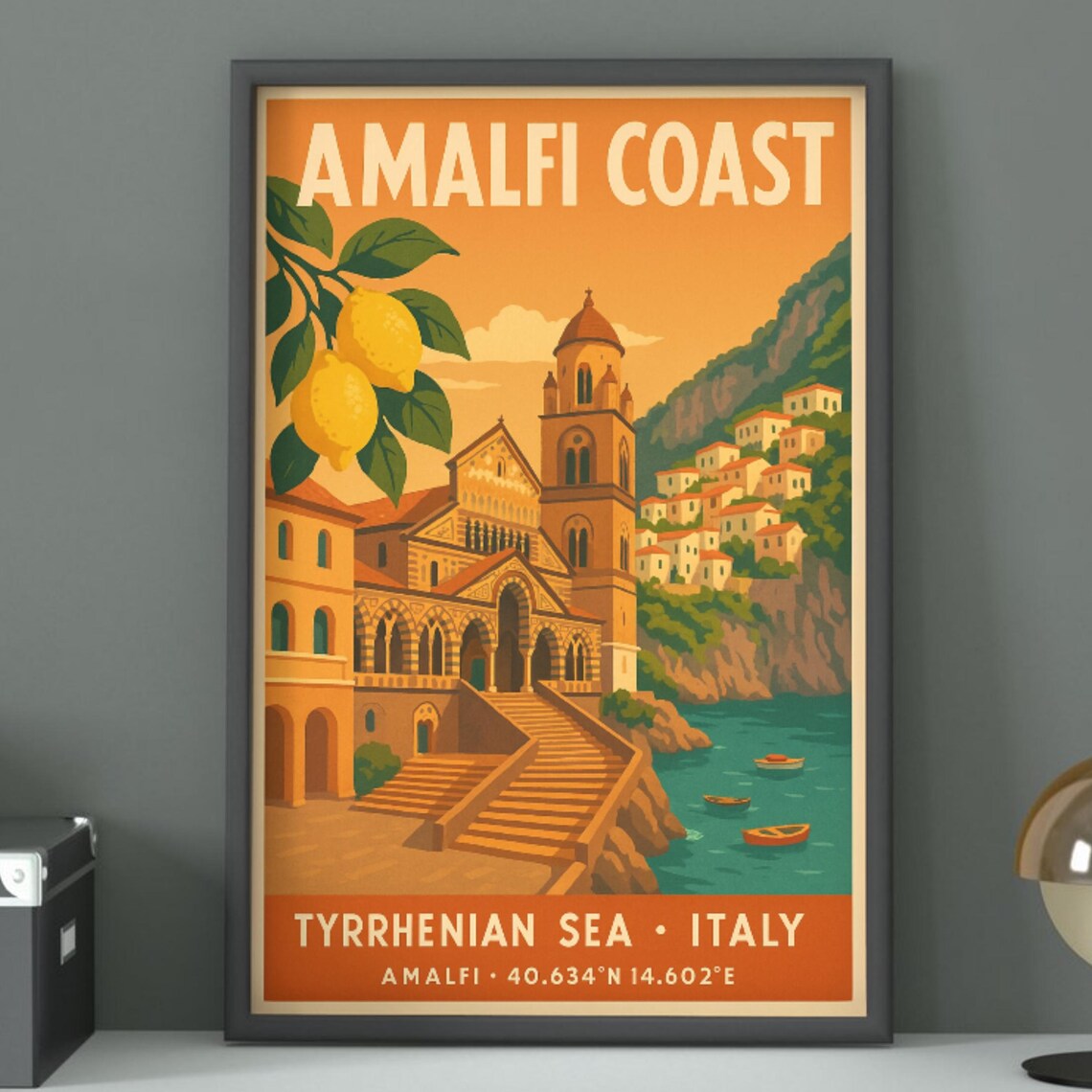 Amalfi Cathedral Staircase Italy Coast Vintage Travel Poster