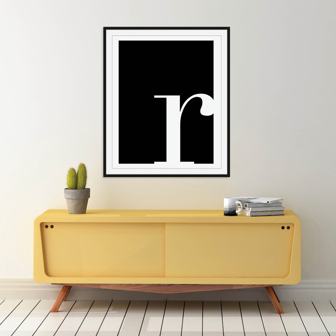 Lowercase Letter R Monogram Poster White on Black Modern Decor - Image 3
