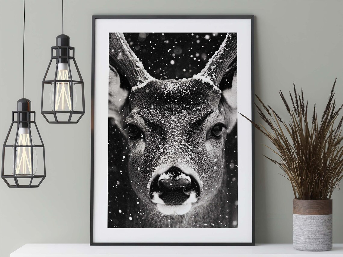 Deer In The Snow, Winter Portrait Art Print - Image 3
