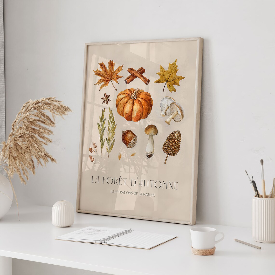 Autumn Elements Watercolor Collage Art Print - Image 2
