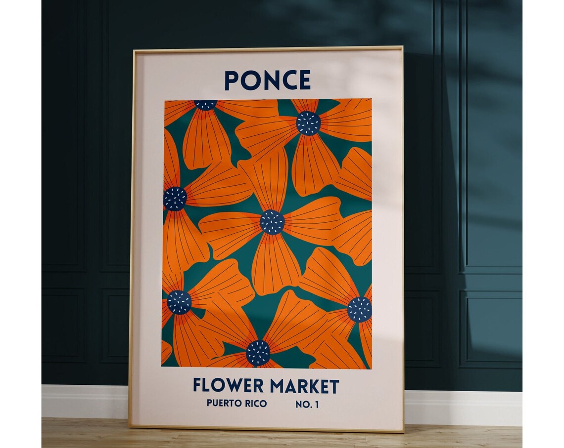 Ponce Puerto Rico Flower Market No. 1 Bold Orange Floral Poster