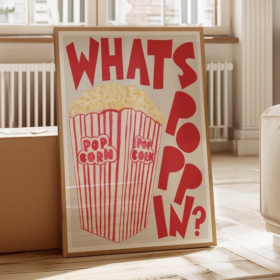 Retro Popcorn Print Neutral Gift For Foodie Cinema Room Food Kitchen Wall Art Cute Gallery 2768
