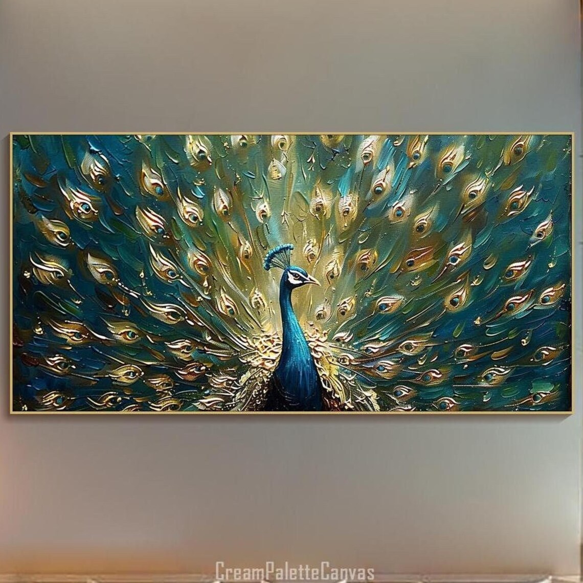 Peacock Oil Painting, Luxurious Feather Wall Art