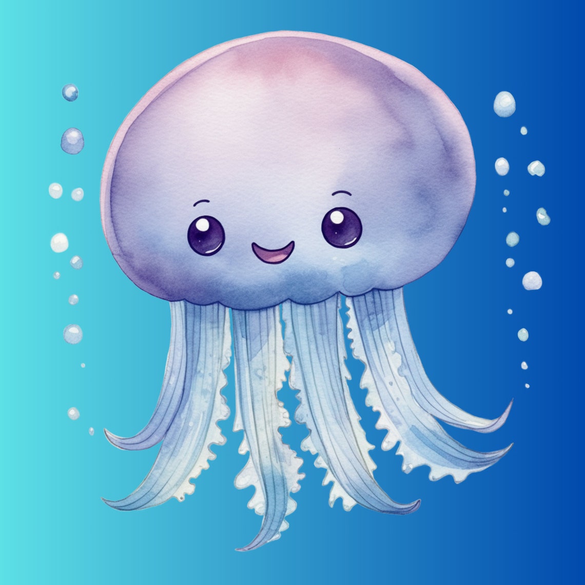 Smiling Baby Jellyfish Watercolor Bubbles Ocean Nursery Poster - Image 2