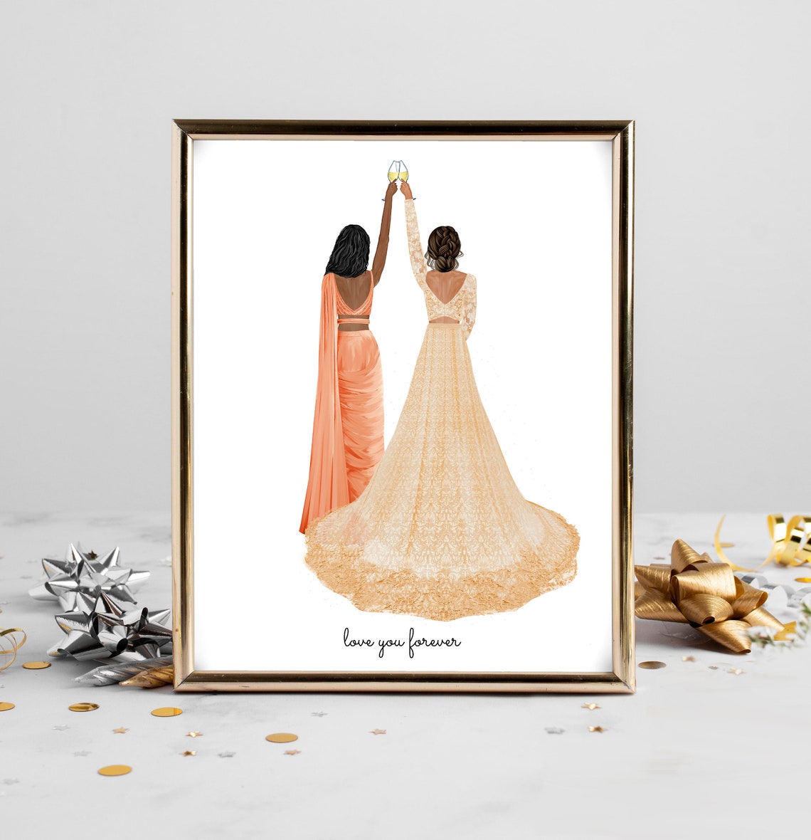 Bride and Bridesmaid Champagne Toast Love You Forever Art Poster