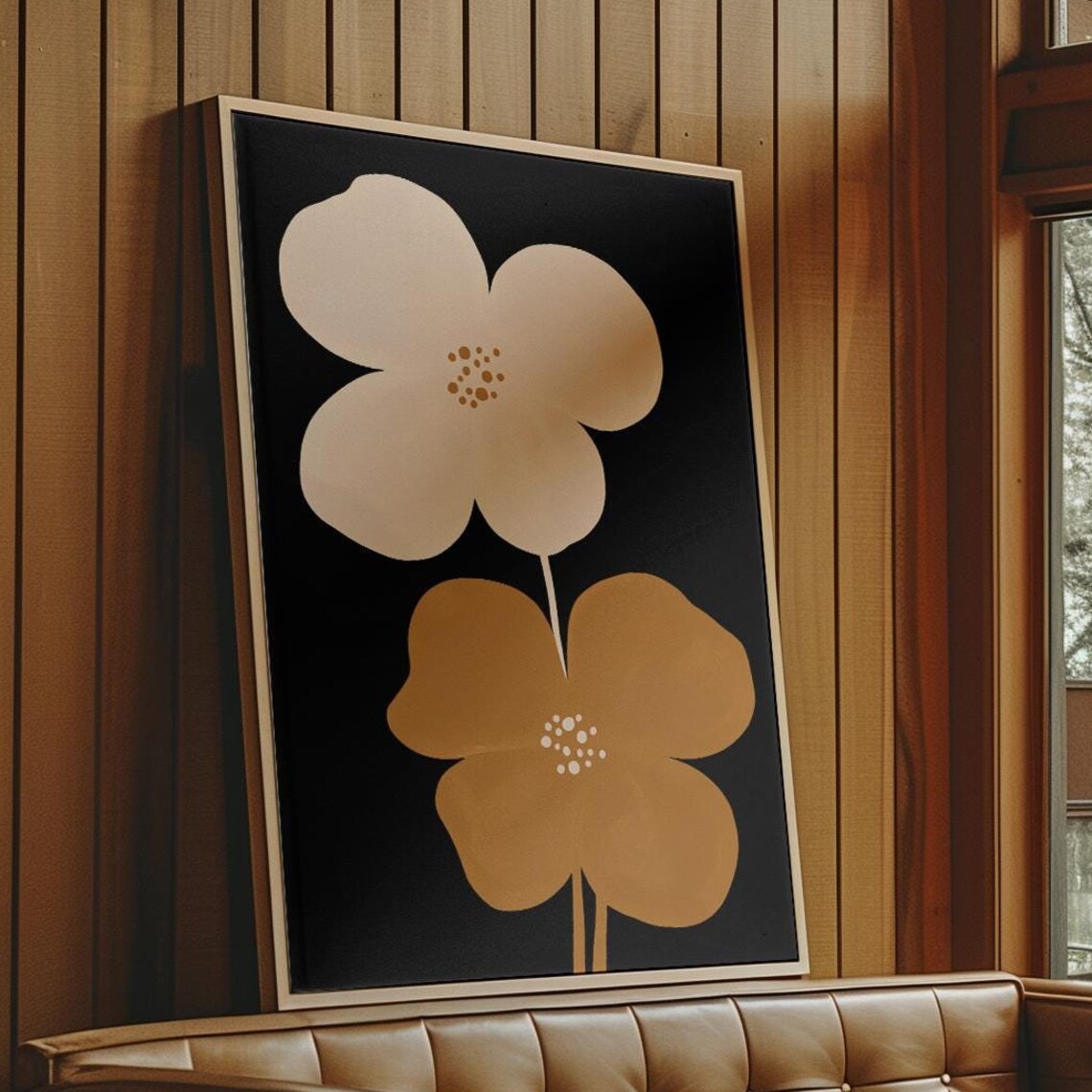 Moody Black Floral Cream Flower Mid Century Minimalist Wall Art - Image 6